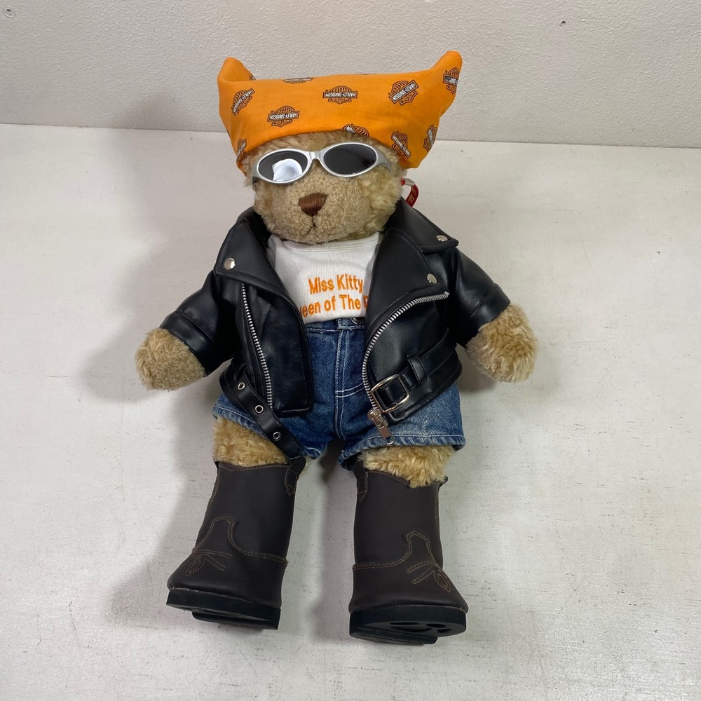 Build-A-Bear Harley Motorcycle Biker Chick Bear "Miss Kitty" Leather Jacket 18" - Picture 2 of 13